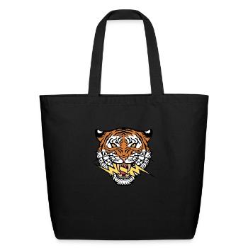 Tiger face and lightning bolt - Eco-Friendly Cotton Tote - black - Front