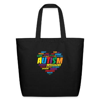Autism Awareness Autism Heart Shirt - Eco-Friendly Cotton Tote - black - Front