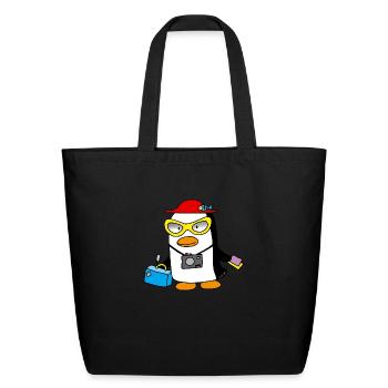 Cute Penguin Tourist - Eco-Friendly Cotton Tote - black - Front