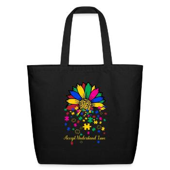 Sunflower Lover Autism Cricut Shirt - Eco-Friendly Cotton Tote - black - Front