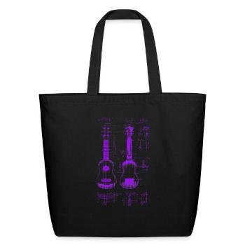 Neon Purple Ukulele Da Vinci Blueprint - Eco-Friendly Cotton Tote - black - Front