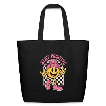 Stay Positive  on Checkered Backdrop - Eco-Friendly Cotton Tote - black - Front