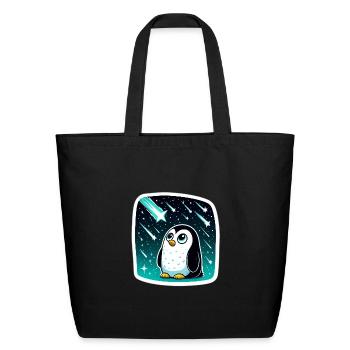 Penguin Stargazing Cosmic Scene - Eco-Friendly Cotton Tote - black - Front