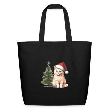 Festive Orange Tabby Cat with Christmas Tree - Eco-Friendly Cotton Tote - black - Front