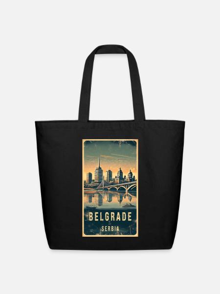 Belgrade Serbia Vintage Design - Eco-Friendly Cotton Tote - black