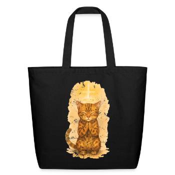 Prayerful Tabby Cat Illustration - Eco-Friendly Cotton Tote - black - Front