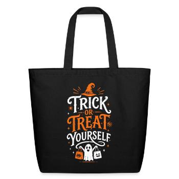 Trick or Treat Yourself Tshirt - Eco-Friendly Cotton Tote - black - Front