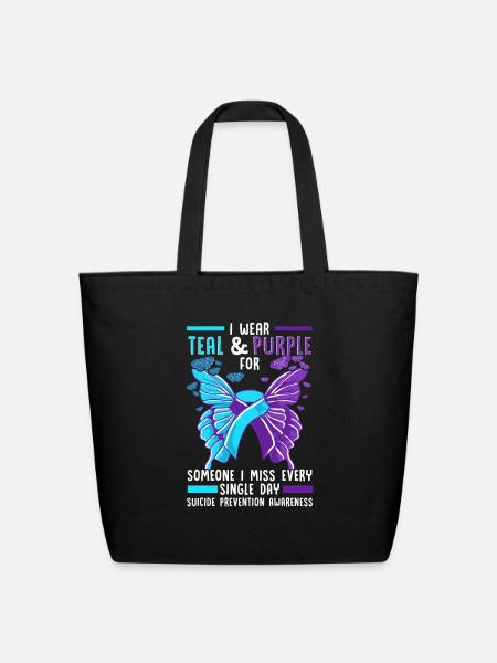 Teal And Purple Ribbon Suicide Prevention Awarenes - Eco-Friendly Cotton Tote - black