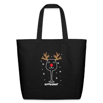 Funny Christmas Winedeer Wine Deer Reindeer - Eco-Friendly Cotton Tote - black - Front