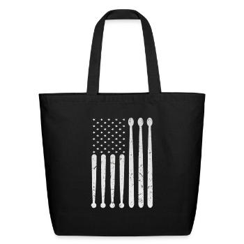 Usa American Flag Drumsticks Drummer - Eco-Friendly Cotton Tote - black - Front