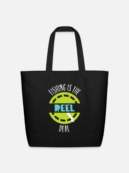 Funny Pun Fishing Is The Reel Deal - Eco-Friendly Cotton Tote - black