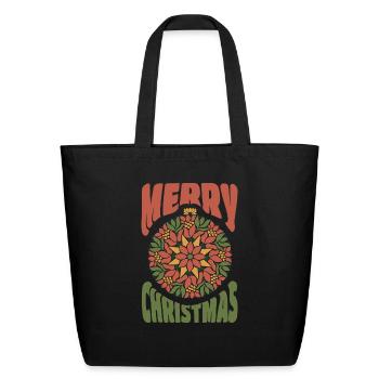 Merry Christmas Ornament - Eco-Friendly Cotton Tote - black - Front