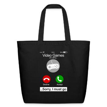 Video Games Are Calling Phone Screen Funny Video - Eco-Friendly Cotton Tote - black - Front