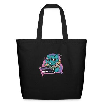 Cat at DJ desk - Eco-Friendly Cotton Tote - black - Front