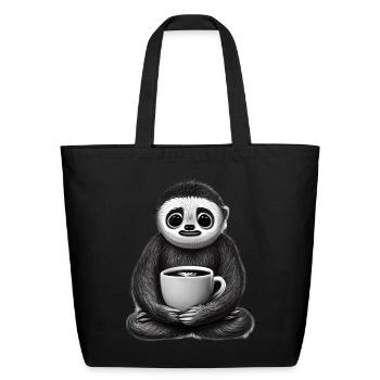 sloth with coffee original - Eco-Friendly Cotton Tote - black - Front
