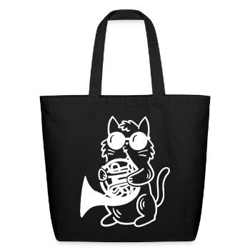 Cat playing French horn - Eco-Friendly Cotton Tote - black - Front