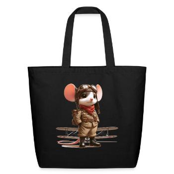 Cute Mouse Pilot - Eco-Friendly Cotton Tote - black - Front