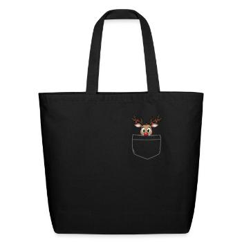Reindeer Pocket Funny XMas Santa Claus - Eco-Friendly Cotton Tote - black - Front