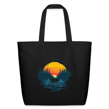 Sunset Silhouette With Pine Trees - Eco-Friendly Cotton Tote - black - Front