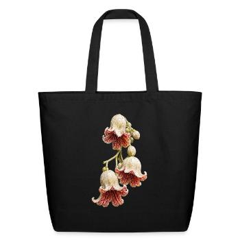 Exotic Bell-Shaped Red and Cream Floral Design - Eco-Friendly Cotton Tote - black - Front