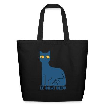 Le Chat Bleu - Blue Cat - Eco-Friendly Cotton Tote - black - Front