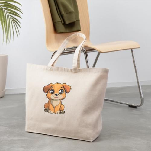 Cute Sitting Puppy Cartoon with Big Eyes - Eco-Friendly Cotton Tote