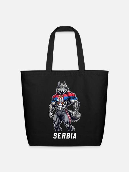 Serbia Wolf Bodybuilding Design - Eco-Friendly Cotton Tote - black