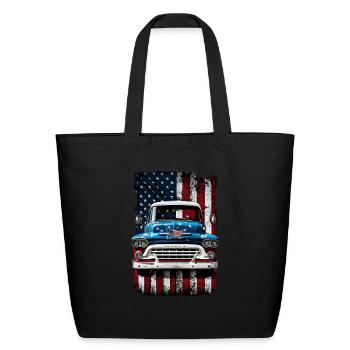 Old red white and blue patriotic pickup truck - Eco-Friendly Cotton Tote - black - Front