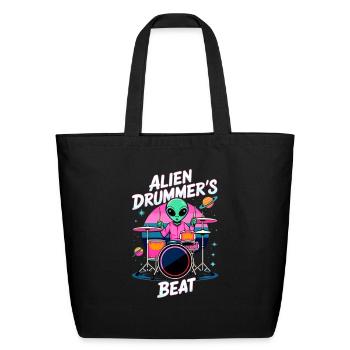 Alien Drummer's Beat T-shirt - Funky Alien Graphic - Eco-Friendly Cotton Tote - black - Front
