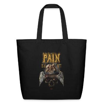 Halftone 'Pain is a Gift' Skull with Wings Vintage - Eco-Friendly Cotton Tote - black - Front