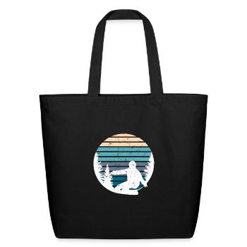 Pine Tree & Snowboard Art - Eco-Friendly Cotton Tote - black - Front