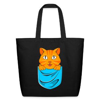 Cat In Pocket Women Kawaii Orange Tabby Cat - Eco-Friendly Cotton Tote - black - Front