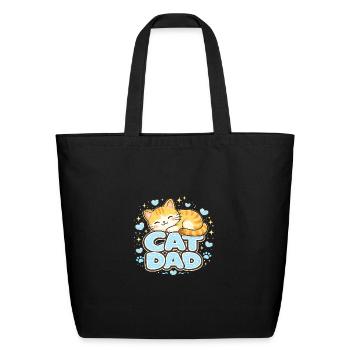 Cat Dad t-shirt Cute Orange Tabby for Cat Lovers - Eco-Friendly Cotton Tote - black - Front