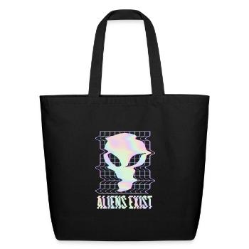 Aliens Exist Aesthetic Glitch Art Alien UFO - Eco-Friendly Cotton Tote - black - Front