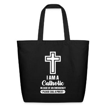 Catholic In case of an emergency call a priest - Eco-Friendly Cotton Tote - black - Front