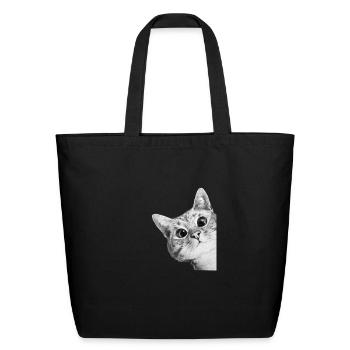 Curious Kitten Mono Sketch - Eco-Friendly Cotton Tote - black - Front