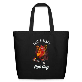 Fast Tasty Hotdog Funny Skater Sausage - Eco-Friendly Cotton Tote - black - Front