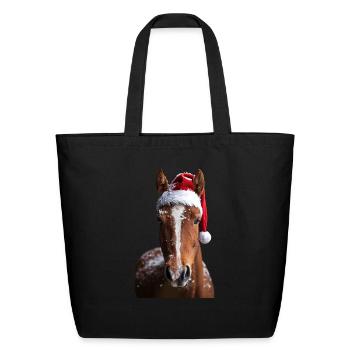Horse Christmas Hat - Eco-Friendly Cotton Tote - black - Front