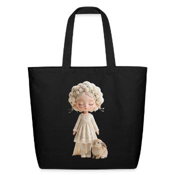 Whimsical Velvet Pom Pom Doll - Eco-Friendly Cotton Tote - black - Front