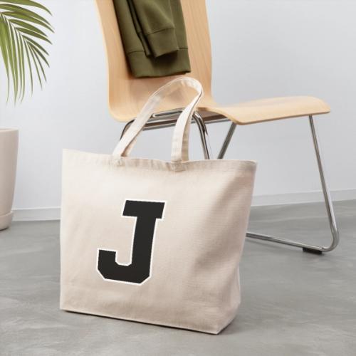 Varsity Letter J Athletic Alphabet Graphic - Eco-Friendly Cotton Tote