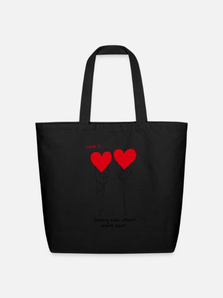 Love Is Feeling Each Other s Heart Beat - Eco-Friendly Cotton Tote - black