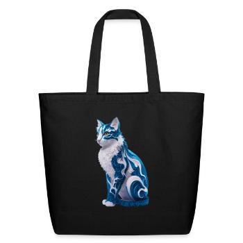 Mystic Spiral Blue Cat - Eco-Friendly Cotton Tote - black - Front