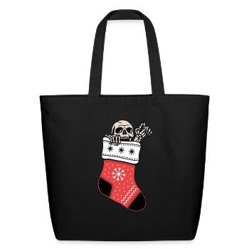 Skeleton In Christmas Sock Decorations Funny Skull - Eco-Friendly Cotton Tote - black - Front