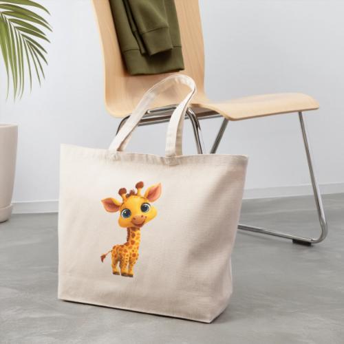 Adorable Cartoon Baby Giraffe with Big Eyes - Eco-Friendly Cotton Tote