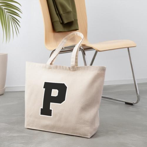 Varsity Letter P Athletic Alphabet Design - Eco-Friendly Cotton Tote