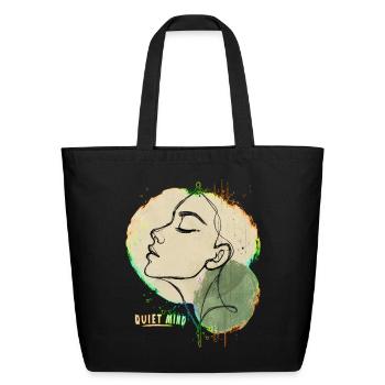 Quiet Mind Aesthetic Line Art Face Graphic T-Shirt - Eco-Friendly Cotton Tote - black - Front