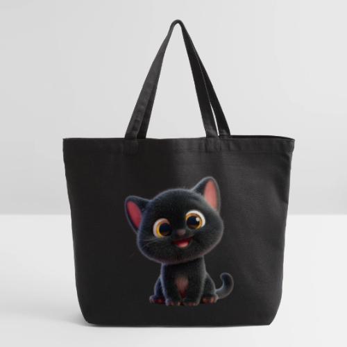 Adorable 3D Black Kitten with Big Eyes - Eco-Friendly Cotton Tote