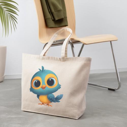 Joyful Cartoon Bird Standing in Yellow and Blue - Eco-Friendly Cotton Tote