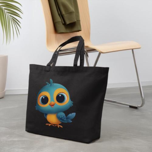 Joyful Cartoon Bird Standing in Yellow and Blue - Eco-Friendly Cotton Tote