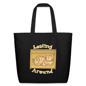 Loafing Around - Breadbox Cat - Eco-Friendly Cotton Tote - black - Front